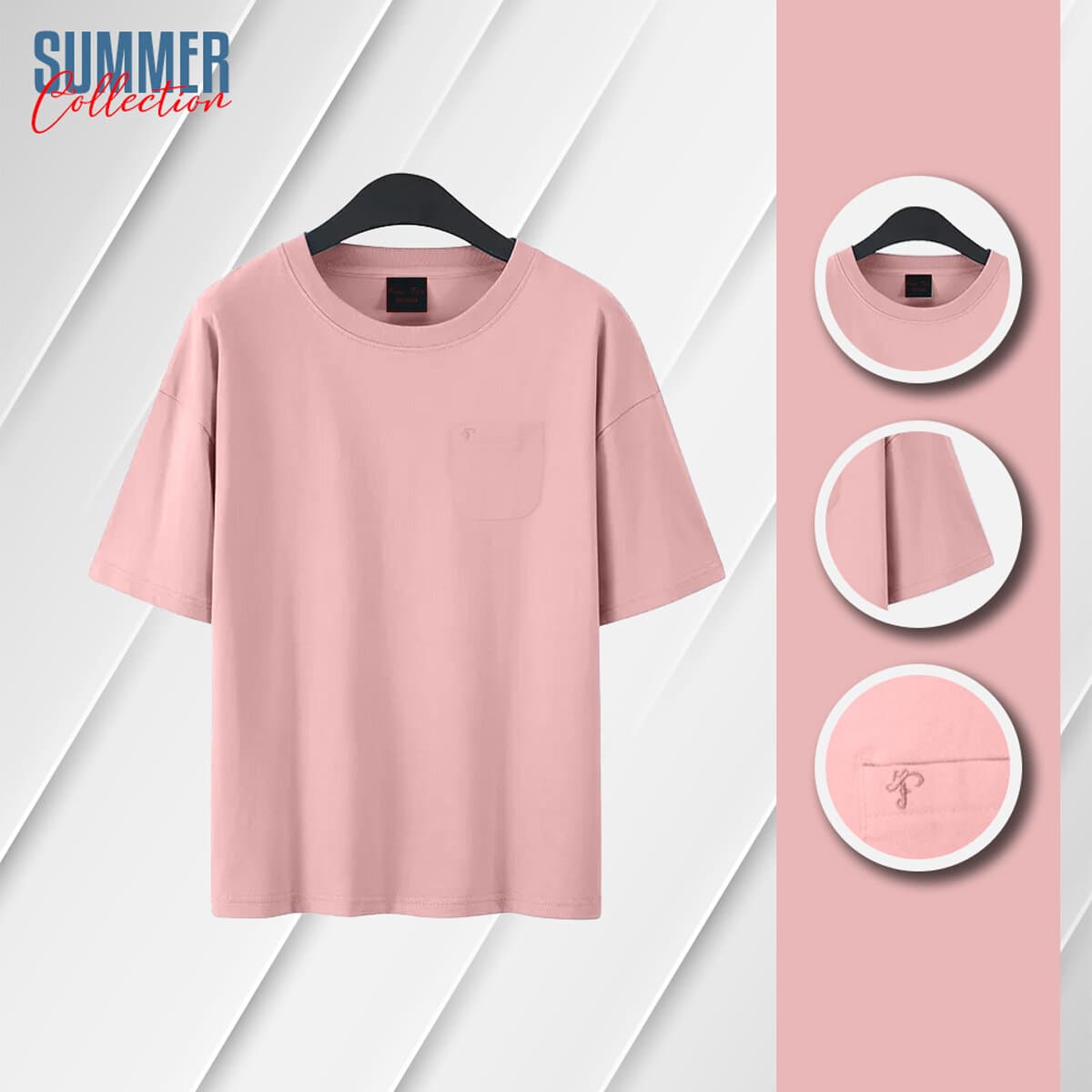 Hot Pink Color Drop Shoulder With Pocket T-Shirt For Men