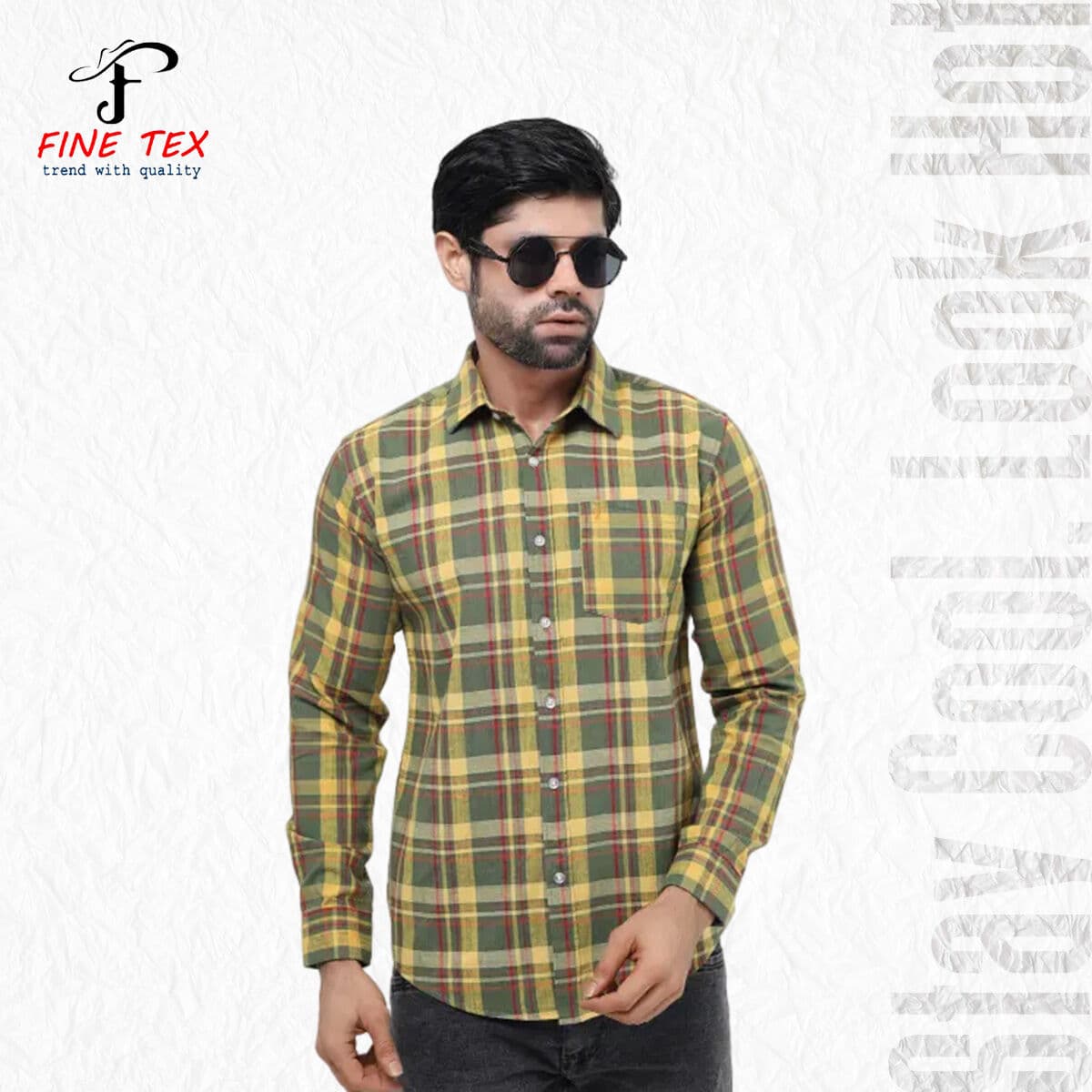 Premium Quality Navy Yellow Color Full Sleeve Cotton Casual Check Shirt For Men Collection By Fine Tex Clothing
