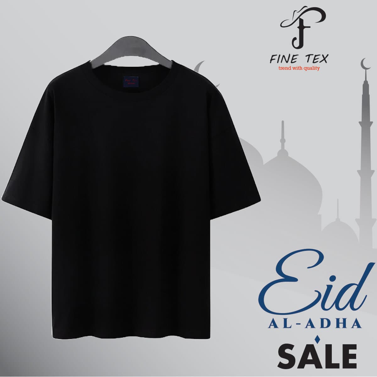 Fine Tex Black Color Chaina Fabric Cotton Drop Shoulder T-Shirt For Men