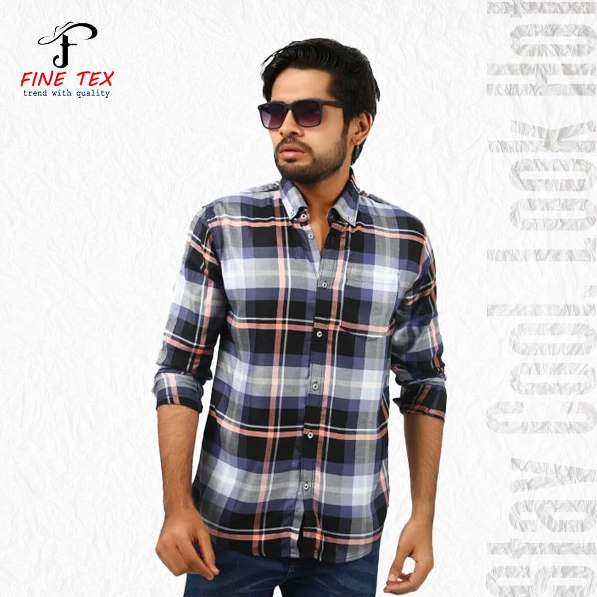 Fine Tex Clothing's Aristocratic Quality Sky Blue Color Full Sleeves Casual Check Shirt For Men