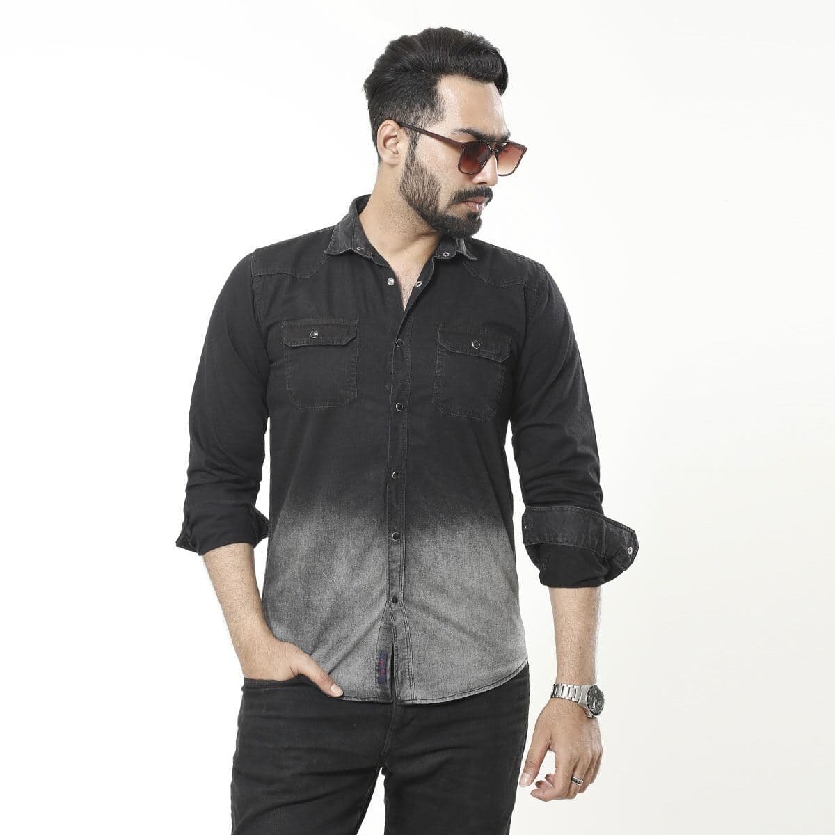 Aristocratic Quality Black Ash Color Denim Shirt For Men Collection By Fine Tex Clothing