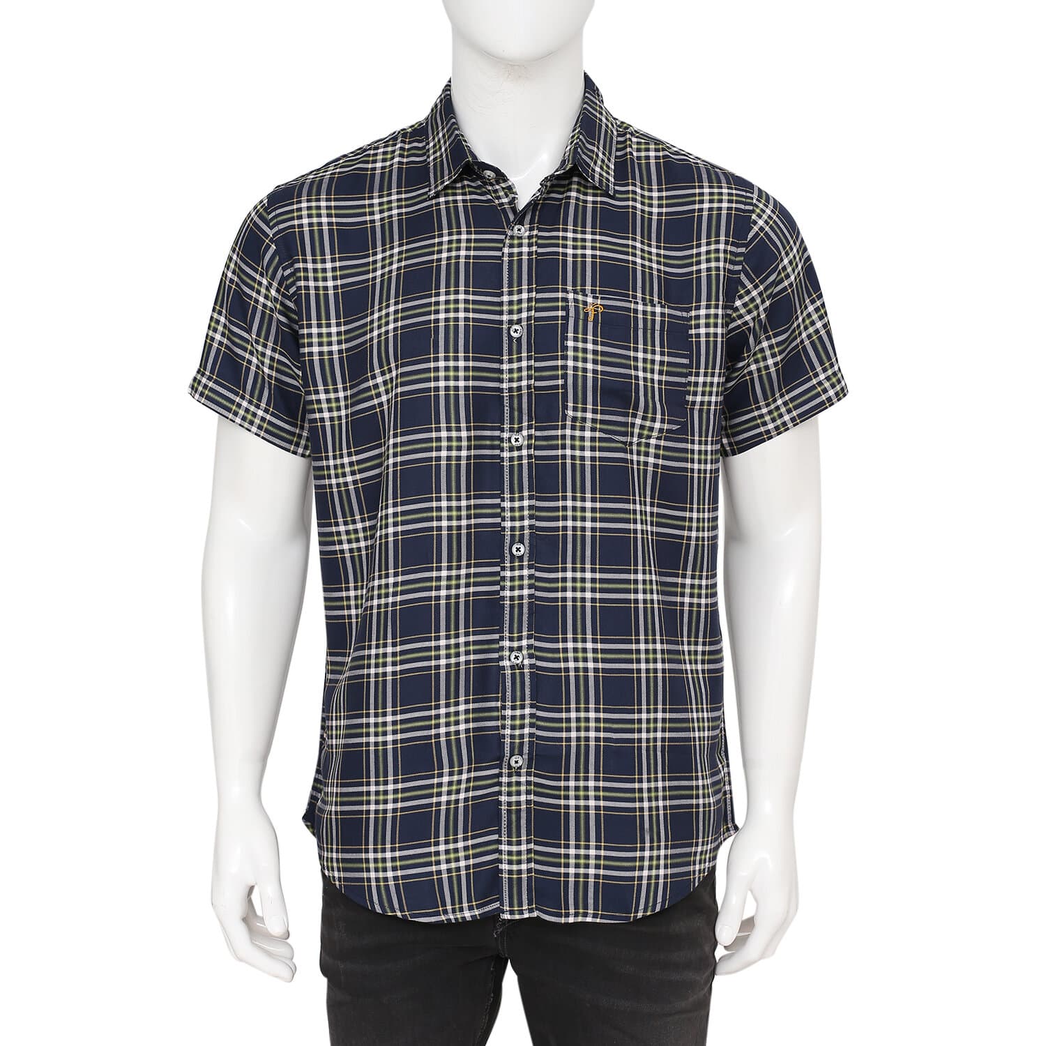 Premium Quality Navy Blue Color Half Sleeves Casual Check Shirt For Men