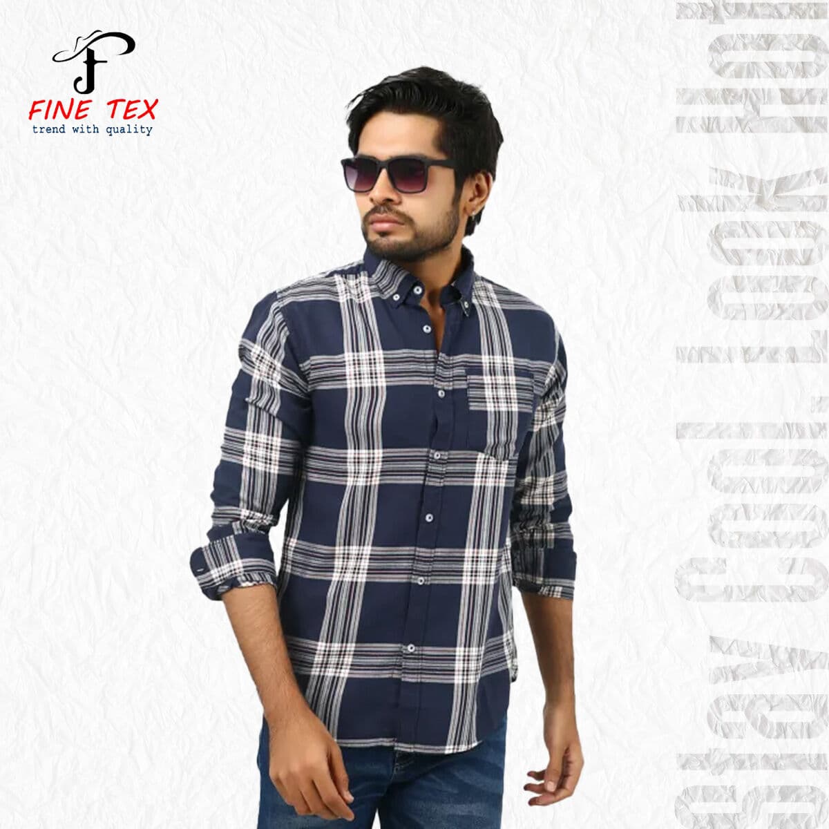 Fine Tex Clothing's Aristocratic Quality Navy Blue Color Full Sleeves Casual Check Shirt For Men