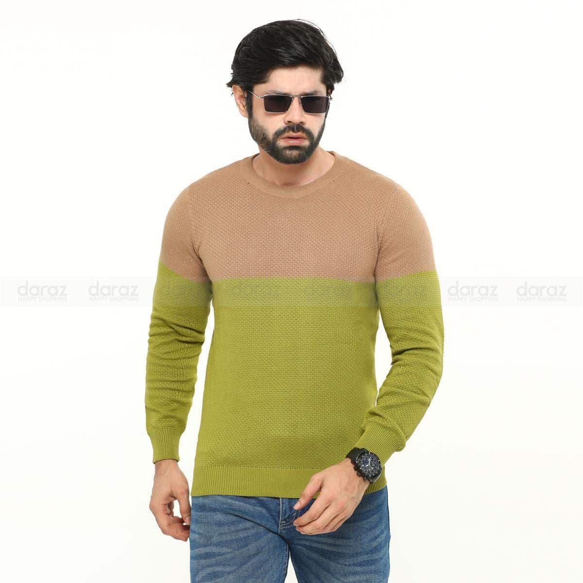Premium Quality Green And Grey Color Cotton Wool And Spandex Full Sleeve Sweater For Men