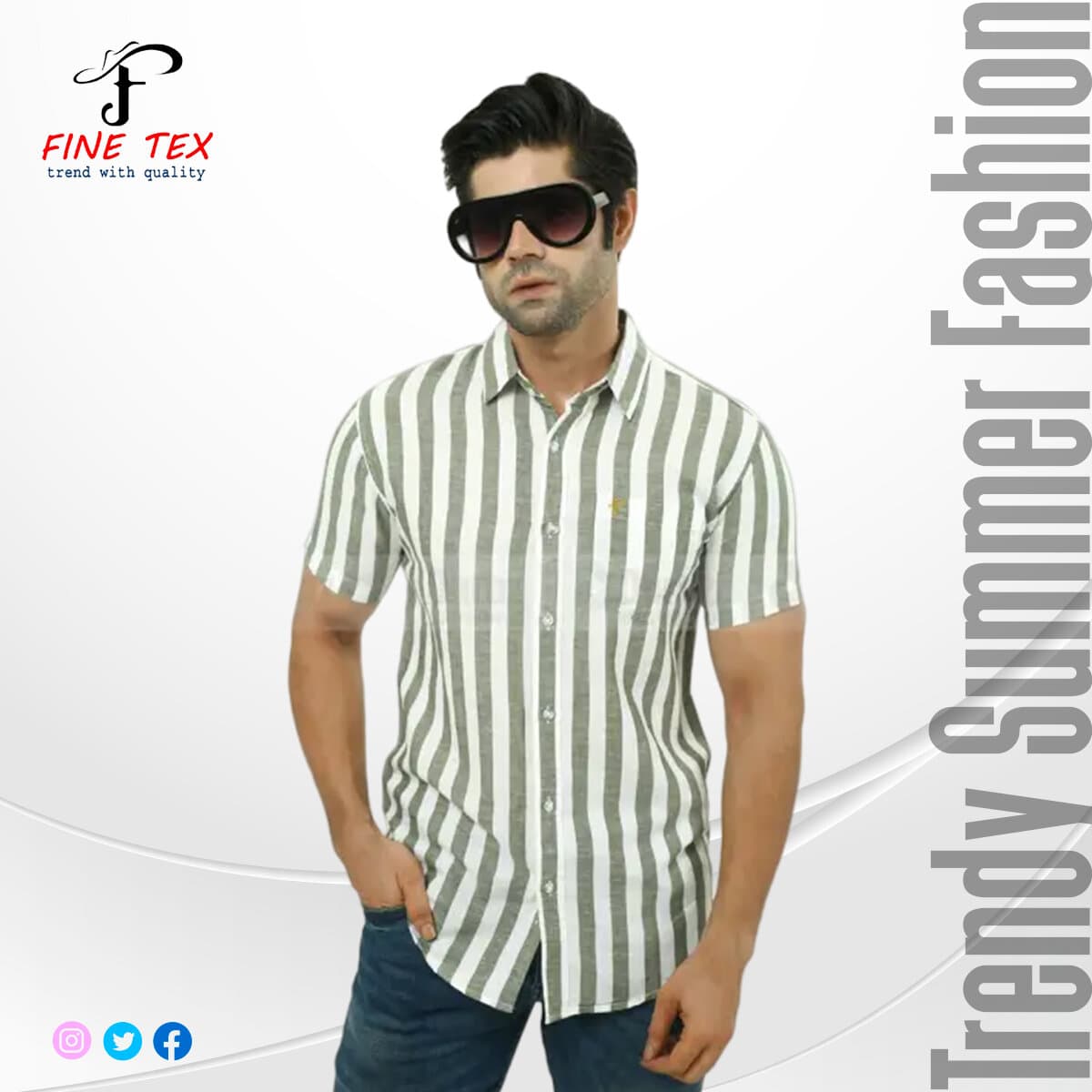 Stripe Premium Quality Ash Olive Color Soft Half Sleeve Casual Shirt For Men ( Casual Stripe Shirt For Men Fine Tex Clothing Shirt For Men) - Shirt