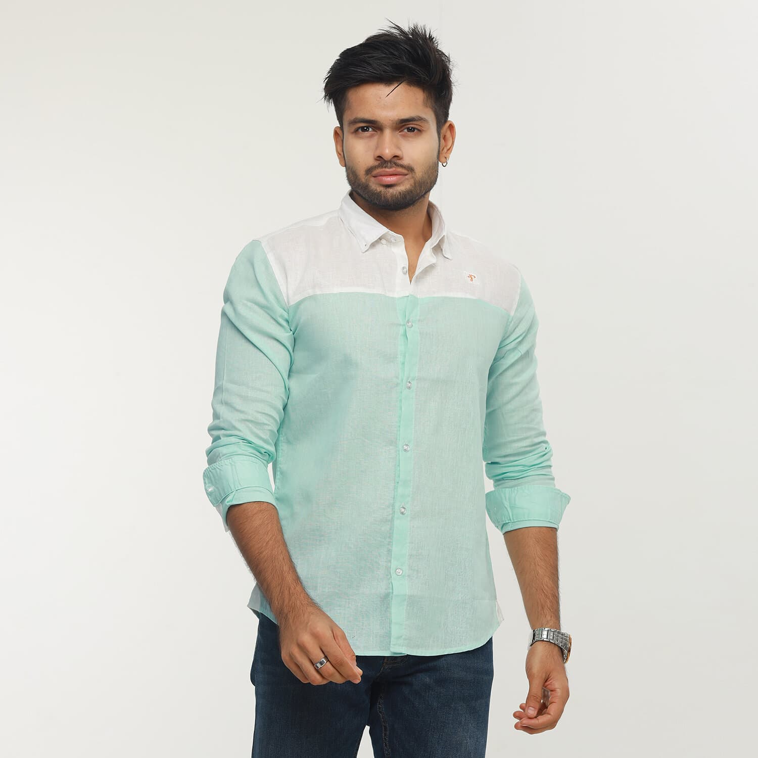 Summer Collection Premium Quality White Pest Color Full Sleeves Casual China Rawan Fabric Shirt For Men