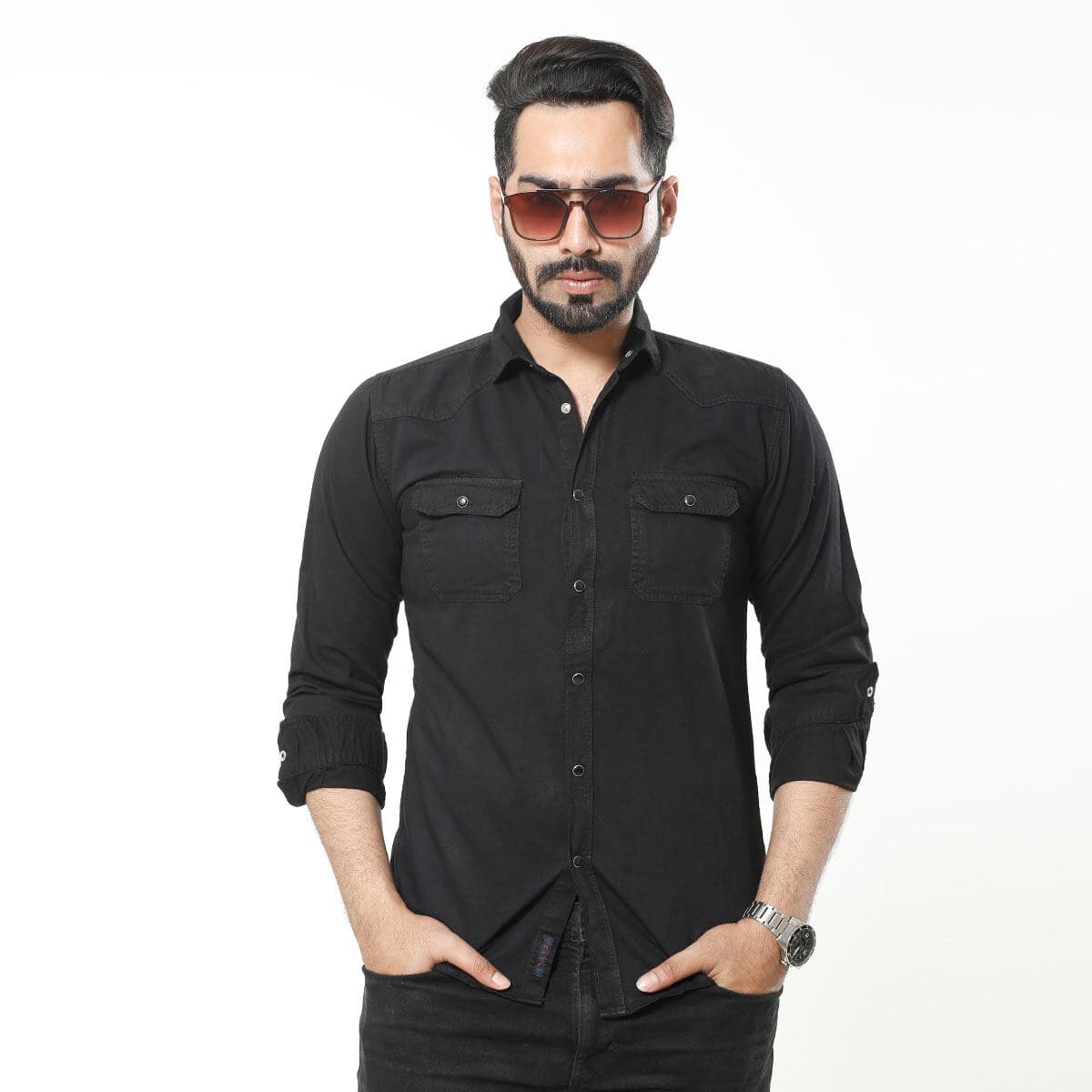 Black Denim Jeans Shirt for Men Collection by Fine Tex Clothing