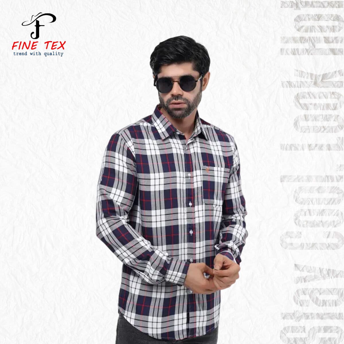 Premium Quality Navy Blue Color Full Sleeve Cotton Casual Check Shirt For Men Collection By Fine Tex Clothing