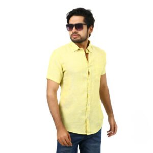 Premium Quality Rawan Fabric Yellow Color Half Sleeve Shirt For Men Collection By Fine Tex Clothing