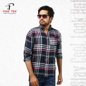 Fine Tex Clothing's Aristocratic Quality Navy Pink Color Full Sleeves Casual Check Shirt For Men